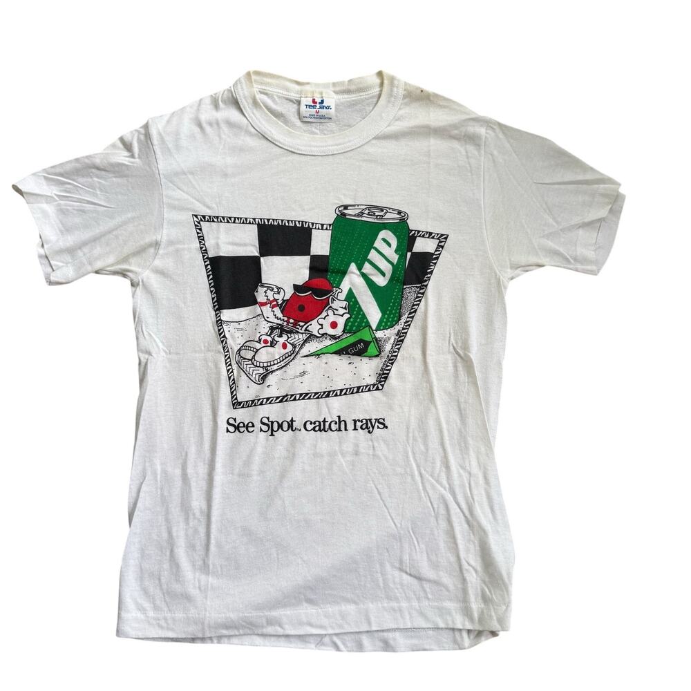 Vintage 1980s 7UP Cola T-Shirt See Spot Catch Rays Size Medium Made in USA